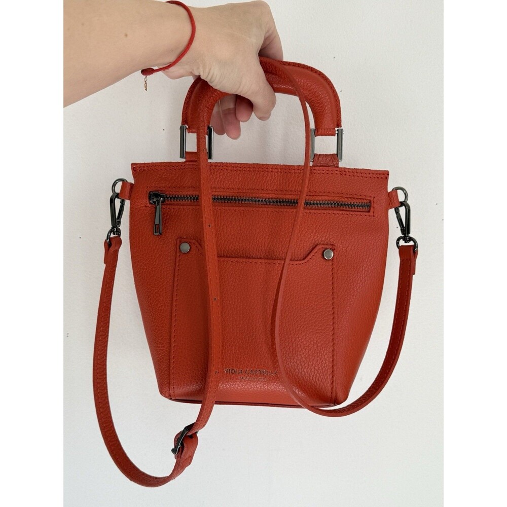 ✿ Viola Castellani Red Leather Crossbody Bag Italy Adjustable Strap Tote Handbag